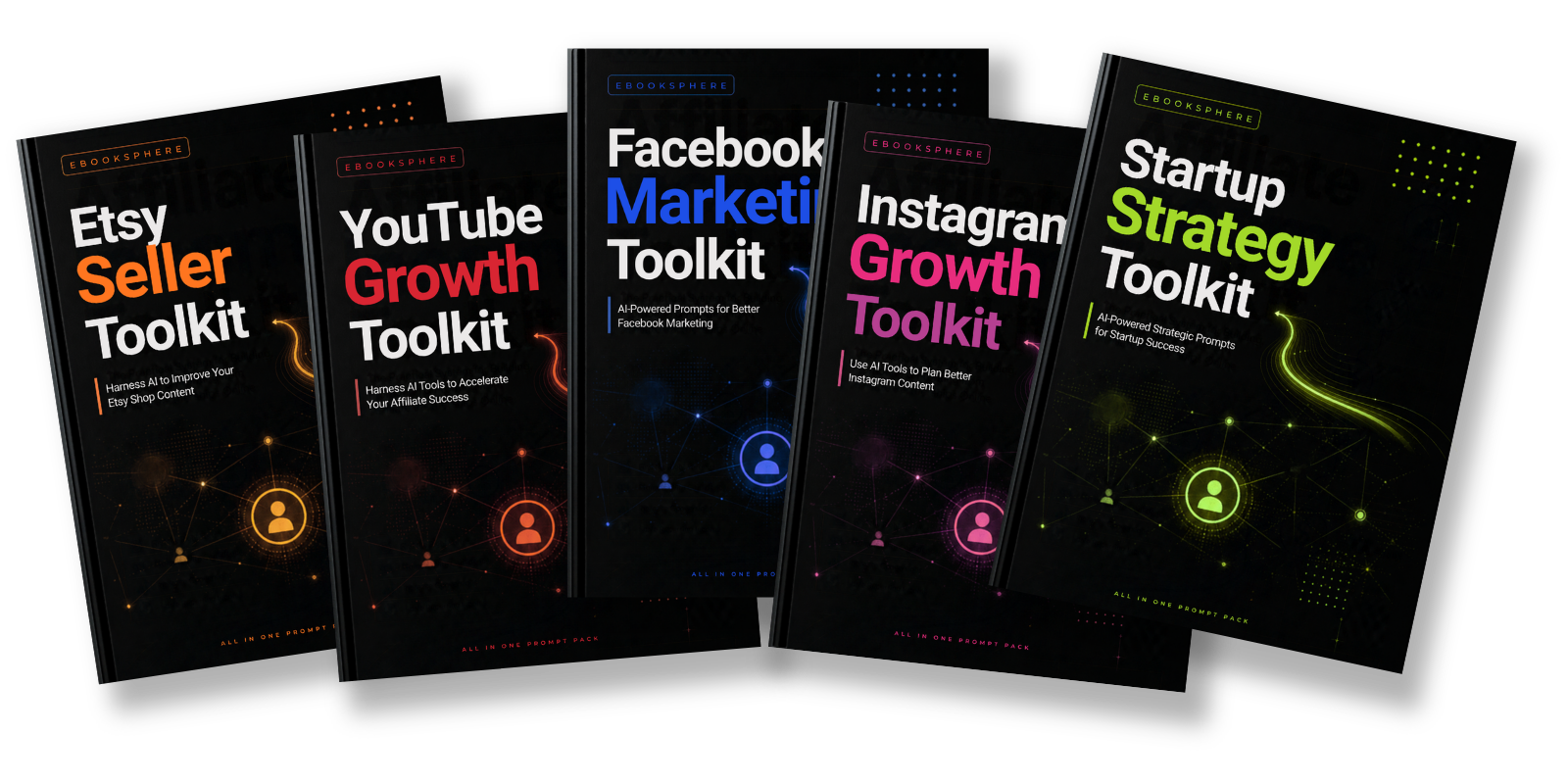 AI prompt toolkits — Etsy Seller, YouTube Growth, Facebook Marketing, Instagram Growth, Startup Strategy